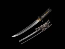 Folded Steel Tanto Clay Temepred Japanese Short Sword Full Tang Sharp Iron Tsuba