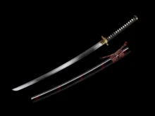 Handmade Japanese Katana Sword Real Clay Tempered Damascus Foldede Steel Blade Waves Tsuba